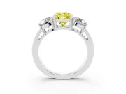 Cushion Cut Three Stone Engagement Ring Setting for a Fancy Yellow Lab-Grown Diamond | Wide Plain Band | Platinum