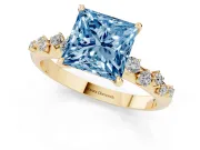 Princess Cut Graduated Solitaire Engagement Ring Setting for a Fancy Blue Lab-Grown Diamond | Yellow Gold