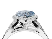 Heart-Shaped Halo Pavé Engagement Ring Setting for a Fancy Blue Lab-Grown Diamond | Narrow Split Shank | Sterling Silver
