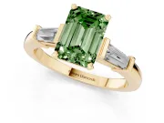 Emerald Cut Three-Stone Engagement Ring Setting for a Fancy Green Lab-Grown Diamond | Tapered Baguettes | Yellow Gold