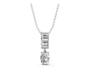 Oval and Baguette Lab-Grown Diamond Drop Pendant Necklace | Channel-Set Bail | Sterling Silver