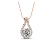 Round Lab-Grown Diamond Teardrop Halo Pendant Necklace | Pavé Split Bail | Rose Gold
