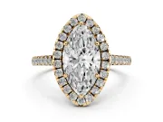 Marquise Raised Halo Engagement Ring Setting | Pave Band | Yellow Gold