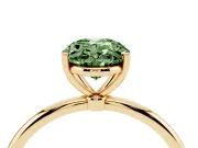 Fancy Green Oval Cut Diamond Solitaire Engagement Ring Set in Yellow gold with Thin Band and Prong Setting