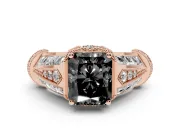 Fancy Black Radiant Cut Diamond Vintage-Inspired Milgrain Ring Set in Rose gold with Accent Split Shank