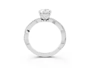Oval Cut Diamond Solitaire Ring Set in Platinum with Twisted Band and Bead Prong Setting