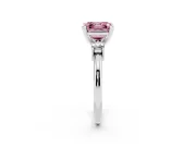 Fancy Pink Three-Stone Asscher Cut Diamond Ring Set in Silver with Prong Setting and Plain Band