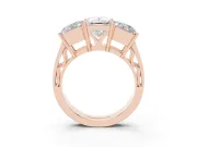 Princess Cut Three Stone Engagement Ring Setting | Beaded Shoulders | Rose Gold