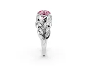 Fancy Pink Round Cut Diamond Leaf-Inspired Engagement Ring Set in White gold with Round Accents