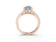 Fancy Blue Marquise Cut Diamond Solitaire Ring Set in Rose gold with Milgrain Double Row Round Pavé Band