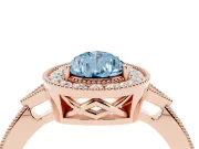 Fancy Blue Pear Cut Diamond Halo Engagement Ring Set in Rose gold with Milgrain Pavé Band