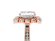 Princess Cut Vintage Scalloped Halo Engagement Ring Setting | Milgrain Pavé Band | Rose Gold