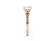 Radiant Cut Three-Stone Pavé Engagement Ring Setting | Round Side Stones | Rose Gold