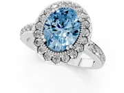 Oval Vintage Milgrain Halo Engagement Ring Setting for a Fancy Blue Lab-Grown Diamond | Pierced Gallery | Platinum