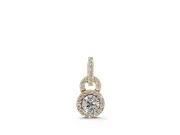 Round Lab-Grown Diamond Pavé Halo Pendant Necklace | Pavé Link and Bail | Yellow Gold