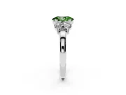 Fancy Green Oval Cut Diamond Three-Stone Ring Set in Platinum with Polished Band and Prong Setting