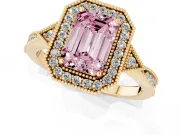 Emerald Cut Milgrain Halo Engagement Ring Setting for a Fancy Pink Lab-Grown Diamond | Graduated Pavé | Yellow Gold
