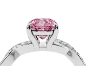 Fancy Pink Cushion Cut Diamond Twist Band Solitaire Set in White gold with Pavé Accents and Prong Setting