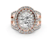 Oval Double Halo Split Shank Engagement Ring Setting | Pave Strands | Rose Gold