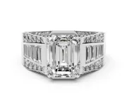 Emerald Cut Men's Graduated Baguette Engagement Ring Setting | Raised Frame Head | Sterling Silver
