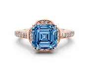 Asscher Cut Floral Pavé Engagement Ring Setting for a Fancy Blue Lab-Grown Diamond | Rose Gold
