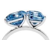 Fancy Blue Asscher Cut and Emerald Cut Toi Moi Ring Set in Silver with Prong Setting