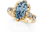 Marquise Floral Engagement Ring Setting for a Fancy Blue Lab-Grown Diamond | Petal Frame and Side Stones | Yellow Gold