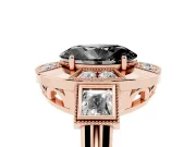 Oval Milgrain Sectioned Halo Engagement Ring Setting for a Black Center | Rose Gold
