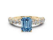 Emerald Cut Shared Prong Engagement Ring Setting for a Fancy Blue Lab-Grown Diamond | Yellow Gold