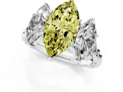 Fancy Yellow Marquise Cut Diamond Three-Stone Ring Set in White gold with Braided Band