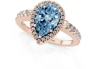 Pear-Shaped Pave Halo Engagement Ring Setting for a Fancy Blue Lab-Grown Diamond | Rose Gold