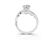 Round Cut Diamond Solitaire Ring Set in Platinum with Pavé Twist Band and Secure Prong Setting