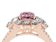 Emerald Cut Scalloped Halo Engagement Ring Setting for a Fancy Pink Lab-Grown Diamond | Pear Side Stones | Rose Gold