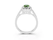 Fancy Green Emerald Cut Diamond Floral Halo Ring Set in White gold with Pavé Band and Prong Setting
