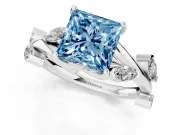Princess Cut Twisted Vine Engagement Ring Setting for a Fancy Blue Lab-Grown Diamond | Marquise Leaves | Sterling Silver