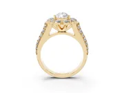 Pear Cut Diamond Halo Engagement Ring Set in Yellow gold with Split Shank and Prong Setting
