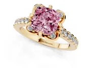 Cushion Cut Floral Petal Engagement Ring Setting for a Fancy Pink Lab-Grown Diamond | Petal Accents | Yellow Gold