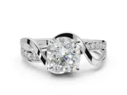 Cushion Cut Bypass Solitaire Engagement Ring Setting | Pavé and Plain Strands | White Gold