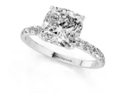Cushion Cut Pave Solitaire Engagement Ring Setting | Fine Line Pave Band | White Gold