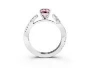 Fancy Pink Emerald Cut Diamond Floral Vine Solitaire Engagement Ring Set in White gold with Marquise Leaves