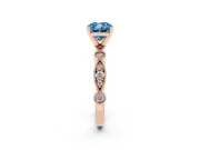 Fancy Blue Cushion Cut Diamond Solitaire Engagement Ring Set in Rose gold with Milgrain Bezel Accent Band
