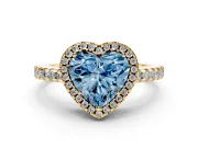 Heart-Shaped Pave Halo Engagement Ring Setting for a Fancy Blue Lab-Grown Diamond | Yellow Gold