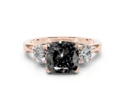 Cushion Cut Hidden Halo Three Stone Engagement Ring Setting for a Black Center | Rose Gold