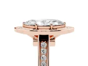 Marquise Cut Diamond Halo Solitaire Ring Set in Rose gold with Pavé Band and Bezel Setting
