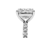 Asscher Cut Diamond Brilliant Solitaire Ring Set in Platinum with Pavé Band and Prong Setting