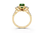 Fancy Green Three-Stone Radiant Cut Diamond Pavé Band Ring Set in Yellow gold with Prong-Set Trio