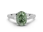 Oval Vintage Cathedral Engagement Ring Setting for a Fancy Green Lab-Grown Diamond | Carved Band | Platinum