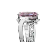 Emerald Cut Bypass Solitaire Engagement Ring Setting for a Fancy Pink Lab-Grown Diamond | Pavé Strands | Sterling Silver