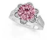 Round Petal Frame Floral Halo Engagement Ring Setting for a Fancy Pink Lab-Grown Diamond | Pavé Split Shank | White Gold