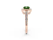 Fancy Green Cushion Cut Diamond Halo Pavé Engagement Ring Set in Rose gold with Bezel Setting